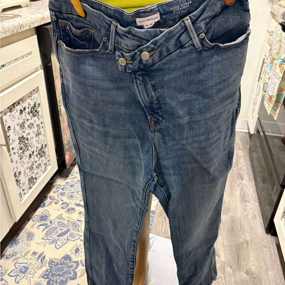 Good American Good Curvy Straight Cross Front Jeans 14 32